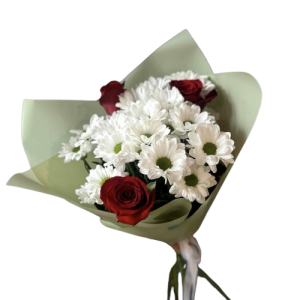 1111-removebg-preview Букет із червоних троянд та хризантеми "Квіткова гармонія"