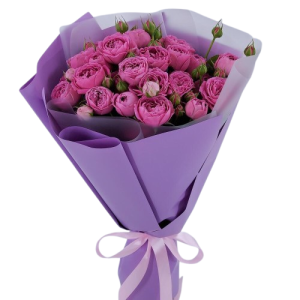 Букет з 7 рожевих кущових піоноподібних троянд