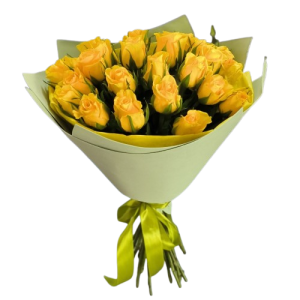 Букет із 21 жовтої троянди «Сонячний оксамит»