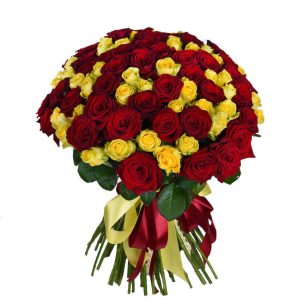 4j464pzax4q5cml51s1ngogs4r0u45sc Мікс із 75 червоних та жовтих троянд «Огняне сяйво»