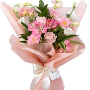 Ніжний мікс троянд, альстромерії та еустоми
