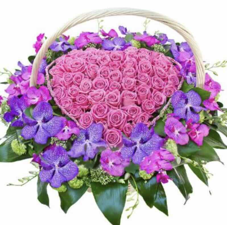 Серце із рожевих троянд та орхідеї “Тропічна романтика”