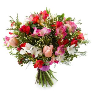 Букет із фрезіі та тюльпану