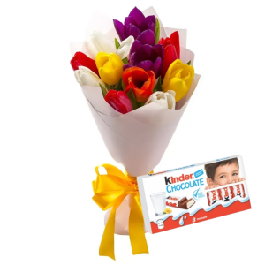 Букет із 11 тюльпанів та кіндер шоколад