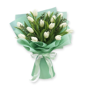 Букет із 15 білих тюльпанів