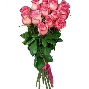 Букет із 15 імпортних рожевих троянд