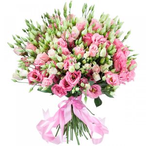 Букет із 51 білої та рожевої еустоми «Евеліна»