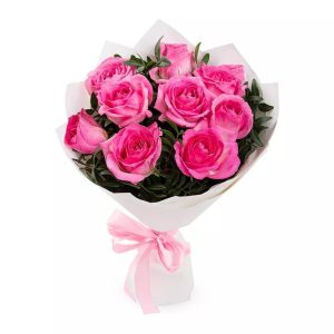 Букет із 9 рожевих троянд