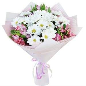 Букет із хризантем та альстромерій