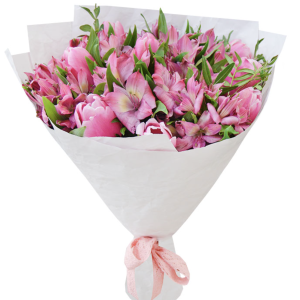 Чудовий букет із 9 рожевих альстромерій