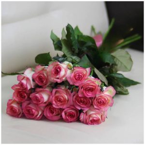 Букет із 15 імпортних рожевих троянд