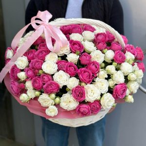 1171585_0 Кошик із 57 півонієподібних троянд