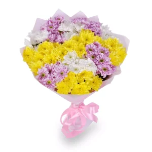 Букет із 11 різнокольорових хризантем