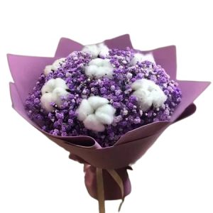 Букет із 7 гілок фіолетової гіпсофіли та бавовни