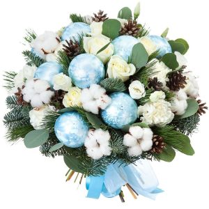 f31d3877b8d5cba41de9099c1c3fc9ca Новорічний букет із білих троянд та бавовни