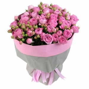 Букет із 15 кущових півонієподібних рожевих троянд